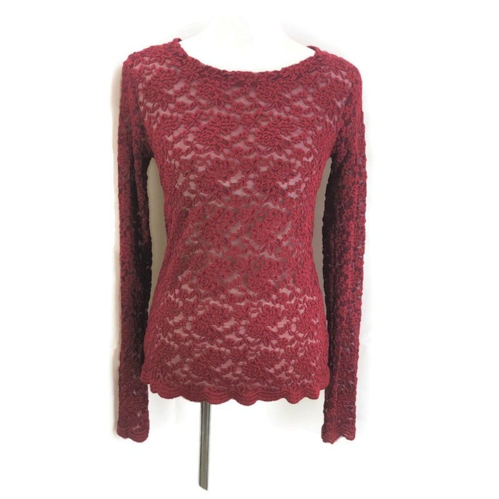 FOREVER 21 Sheer Lace Top Cranberry Red
